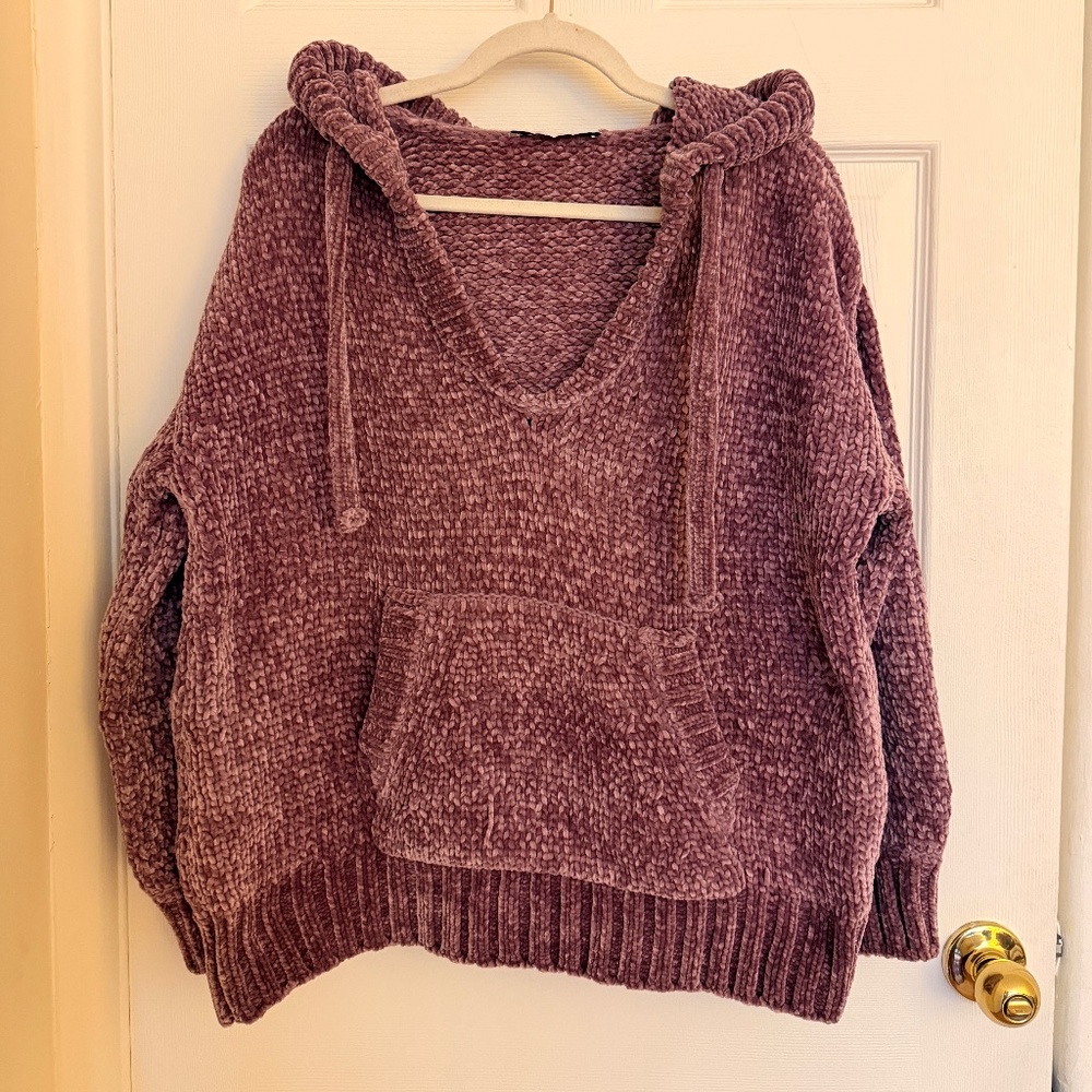 Oversized chenille knit hooded sweater